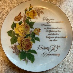 50th Anniversary Commemorative Decorative Plate with Yellow Rose Motif